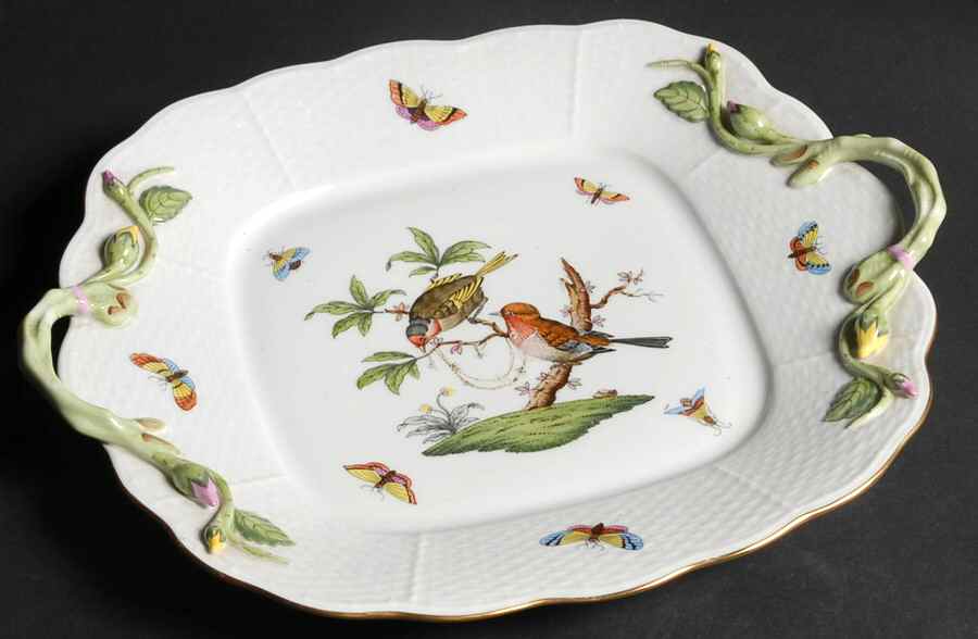 Rothschild Bird (RO) 11" Square Handled Cake Plate by Herend-1
