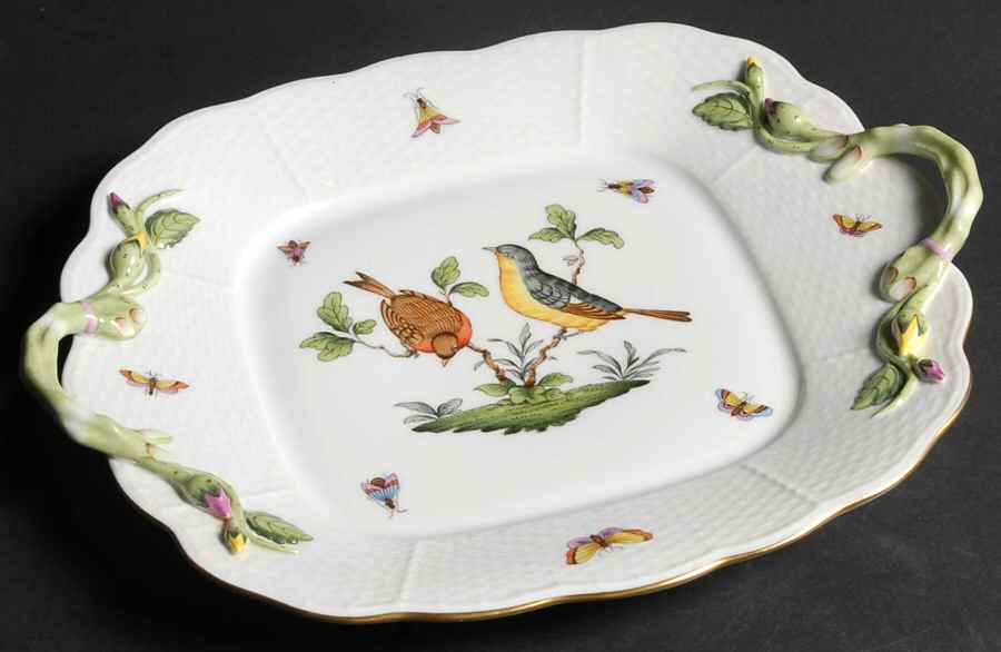 Rothschild Bird (RO) 11" Square Handled Cake Plate by Herend-1