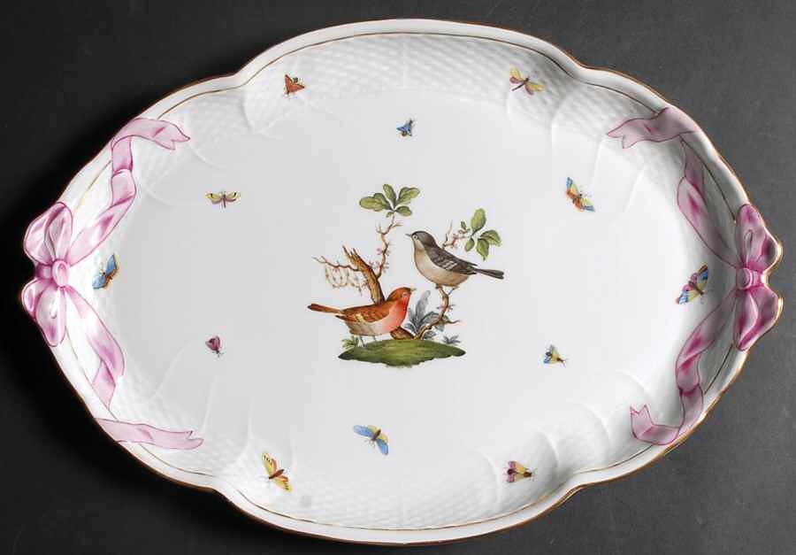 Rothschild Bird (RO) 16" Oval Ribbon Tray by Herend-1