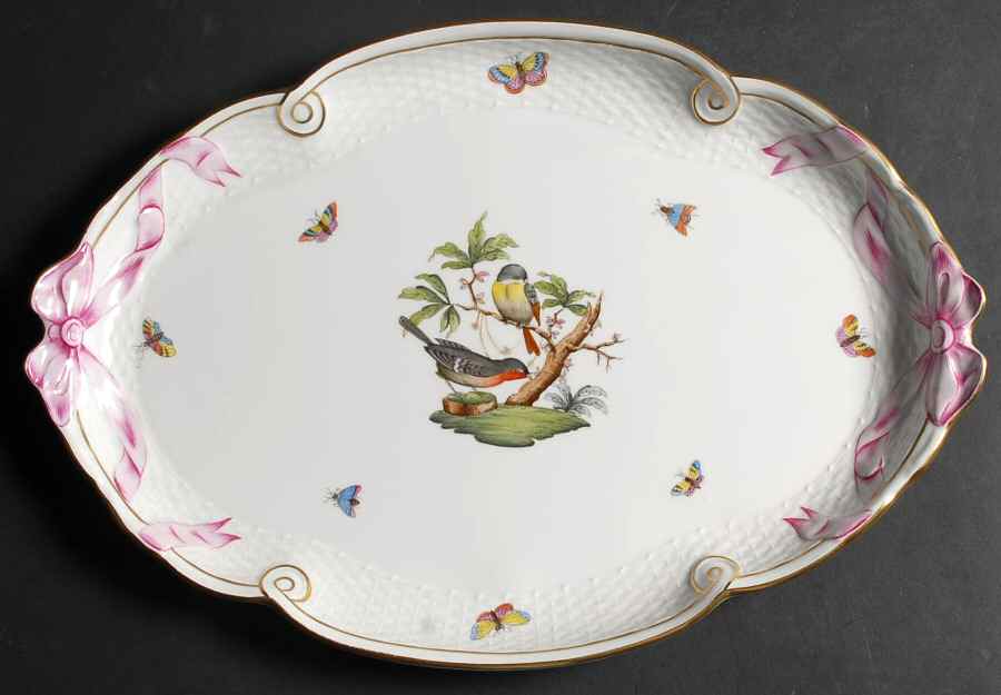 Rothschild Bird (RO) 15" Oval Ribbon Tray by Herend-1