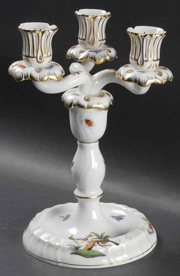 Rothschild Bird (RO) 9" Three Light Candlestick (Uses a Candle Arm) by Herend-1