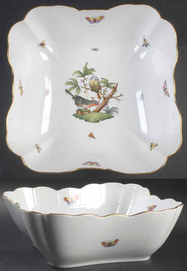 Rothschild Bird (RO) 10" Square Salad Serving Bowl by Herend-1