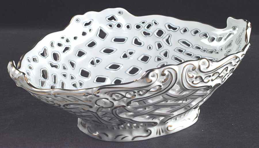 Rothschild Bird (RO) 9" Oval Pierced Basket by Herend-1