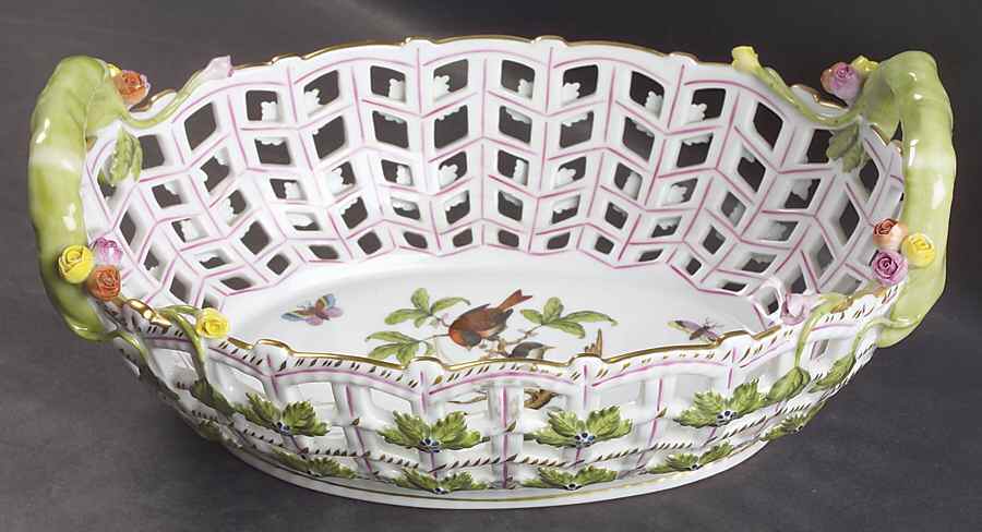 Rothschild Bird (RO) 10" Oval Open Weave Basket by Herend-1
