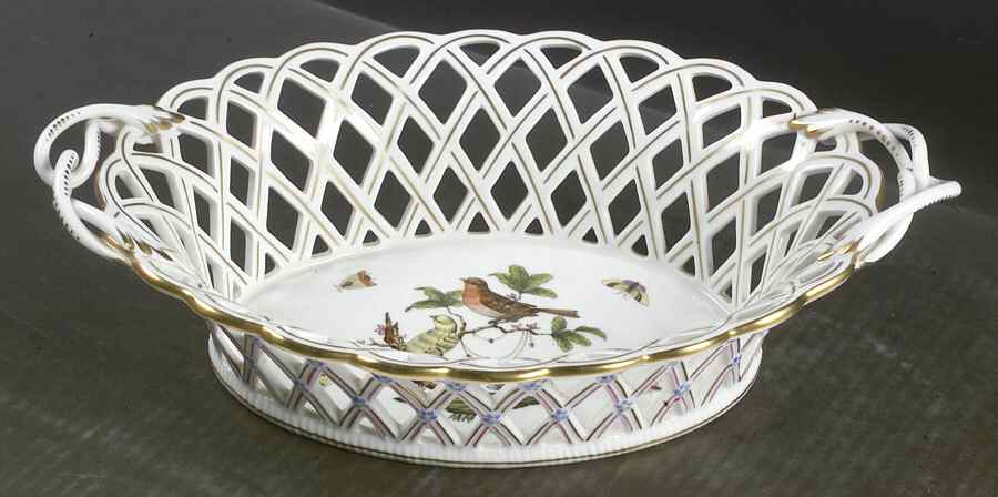 Rothschild Bird (RO) 11" Oval Open Weave Basket by Herend-1