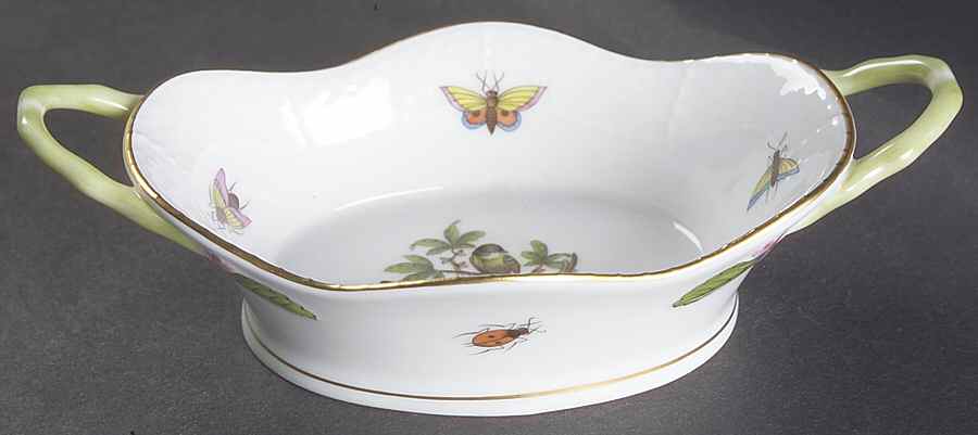 Rothschild Bird (RO) 4" Oval Basket with Handles by Herend-1