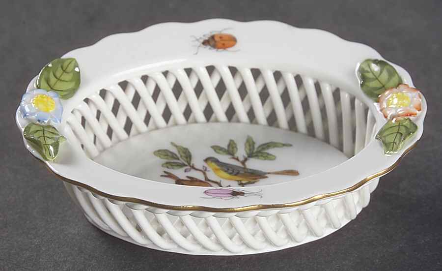 Rothschild Bird (RO) 3" Oval Open Weave Basket by Herend-1