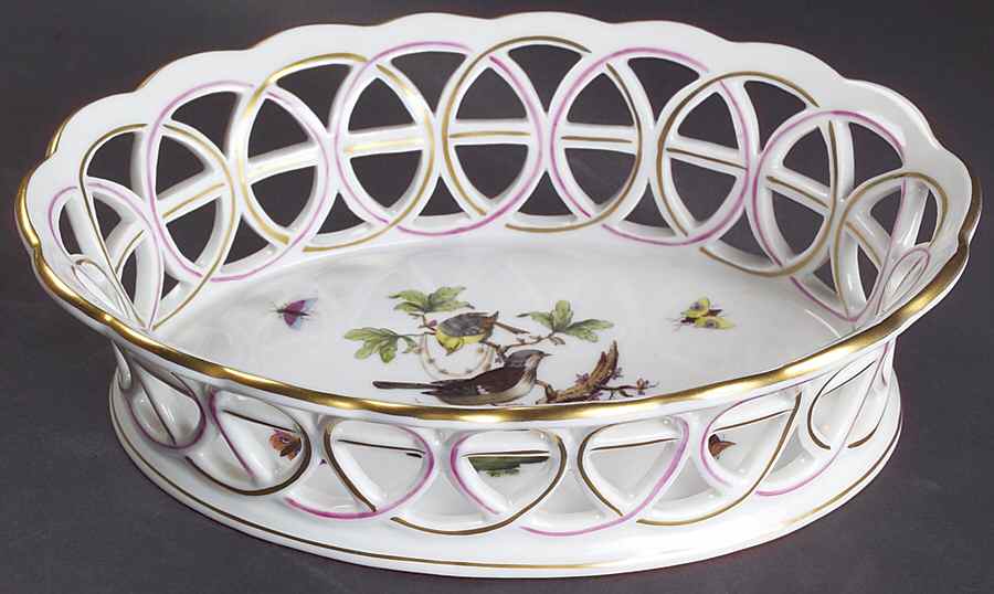 Rothschild Bird (RO) 8" Oval Open Weave Basket by Herend-1