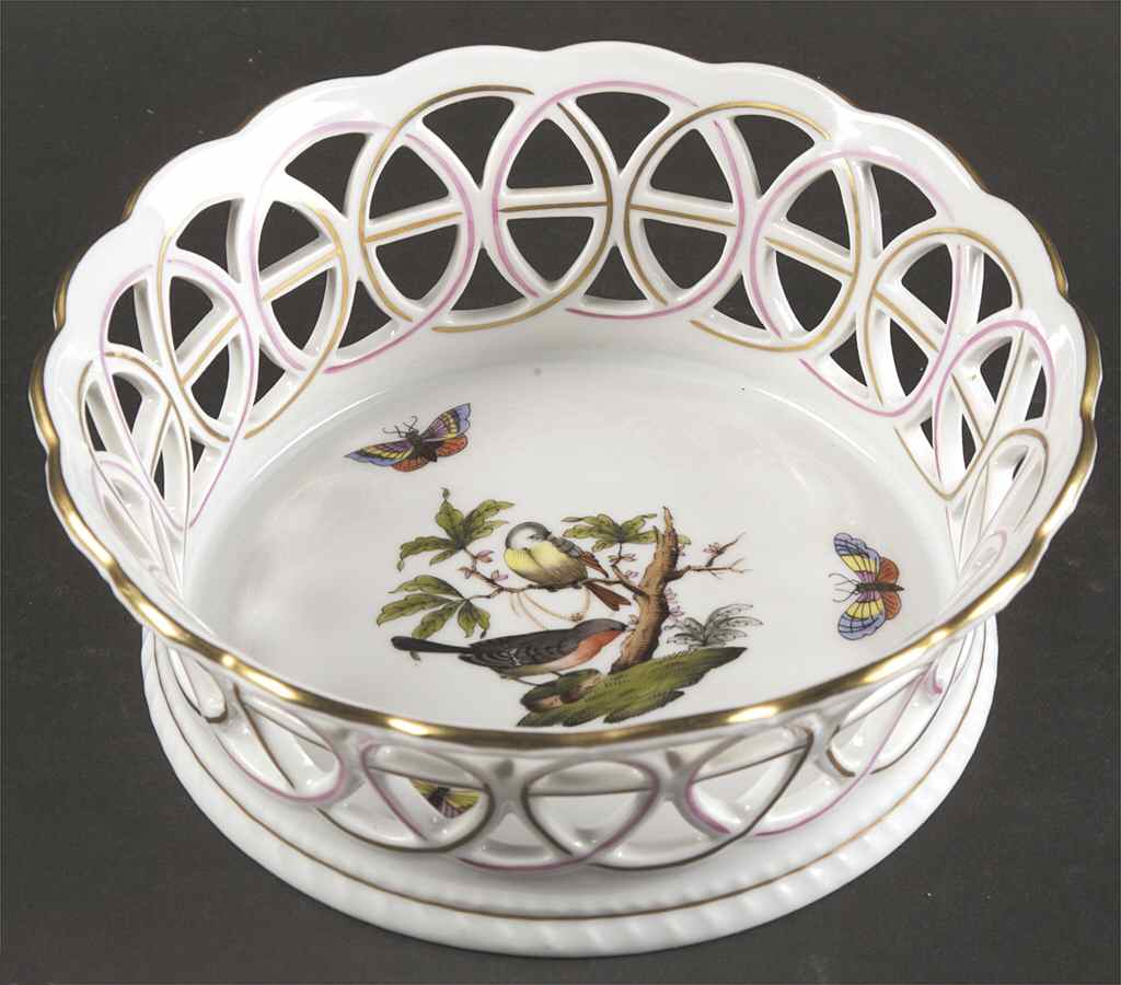 Rothschild Bird (RO) 7" Round Open Weave Basket by Herend-1