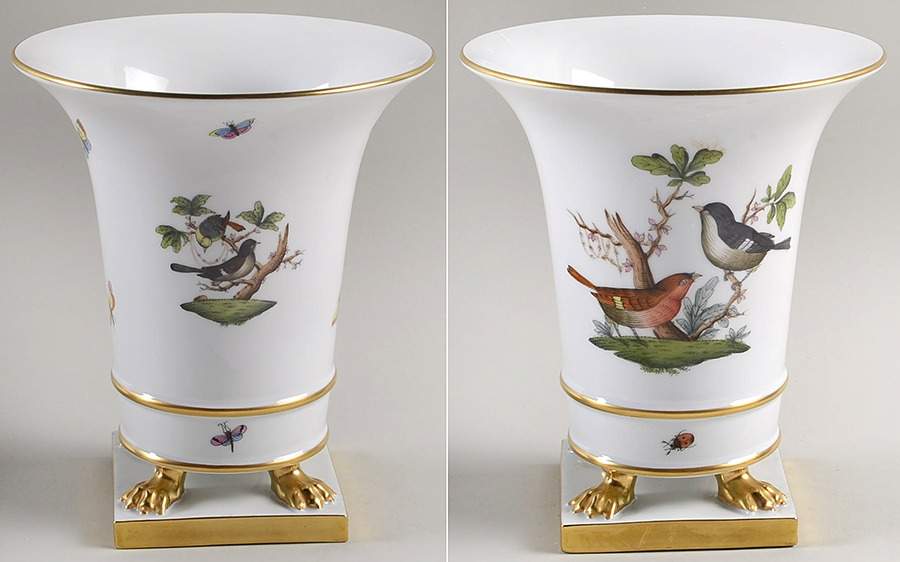 Rothschild Bird (RO) 7" Claw Footed Urn Vase by Herend-1