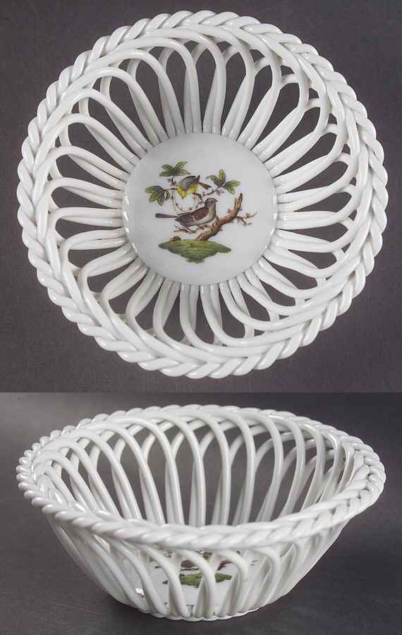 Rothschild Bird (RO) 5" Round Open Weave Basket by Herend-1