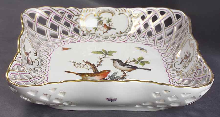 Rothschild Bird (RO) 9" Square Open Weave Basket by Herend-1