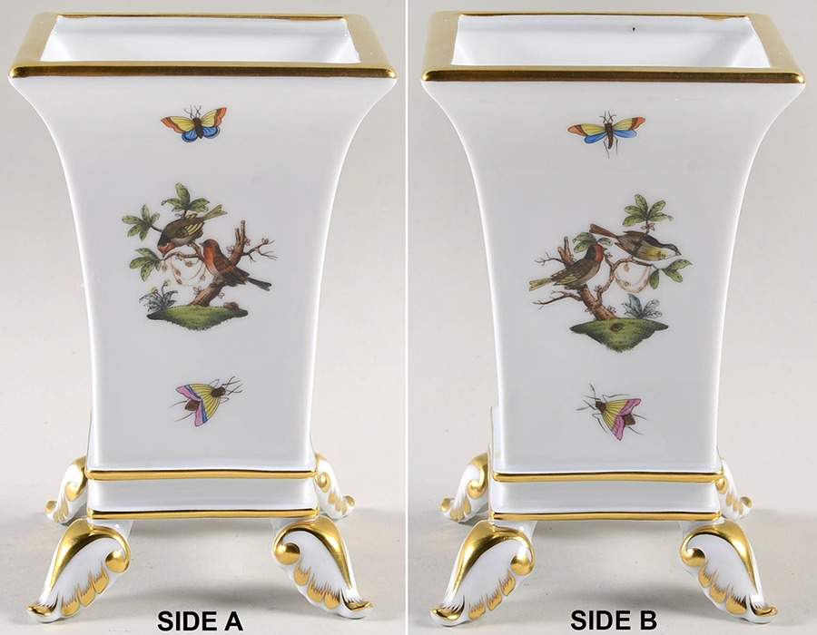 Rothschild Bird (RO) 6" Signed Square Vase 4 Toed by Herend-1