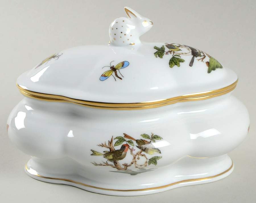 Rothschild Bird (RO) Oblong Bon Bon & Lid by Herend-1