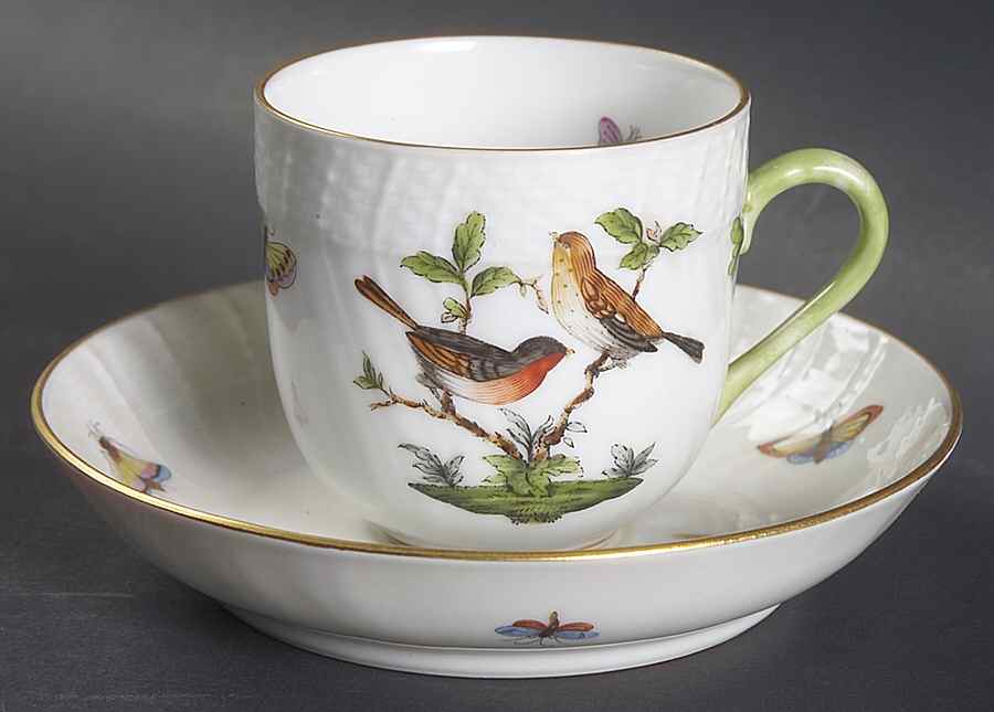 Rothschild Bird (RO) Flat Demitasse Cup & Saucer Set by Herend-1