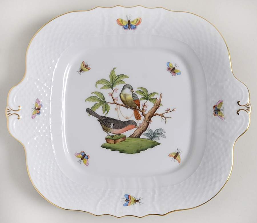Rothschild Bird (RO) Square Handled Cake Plate by Herend-1