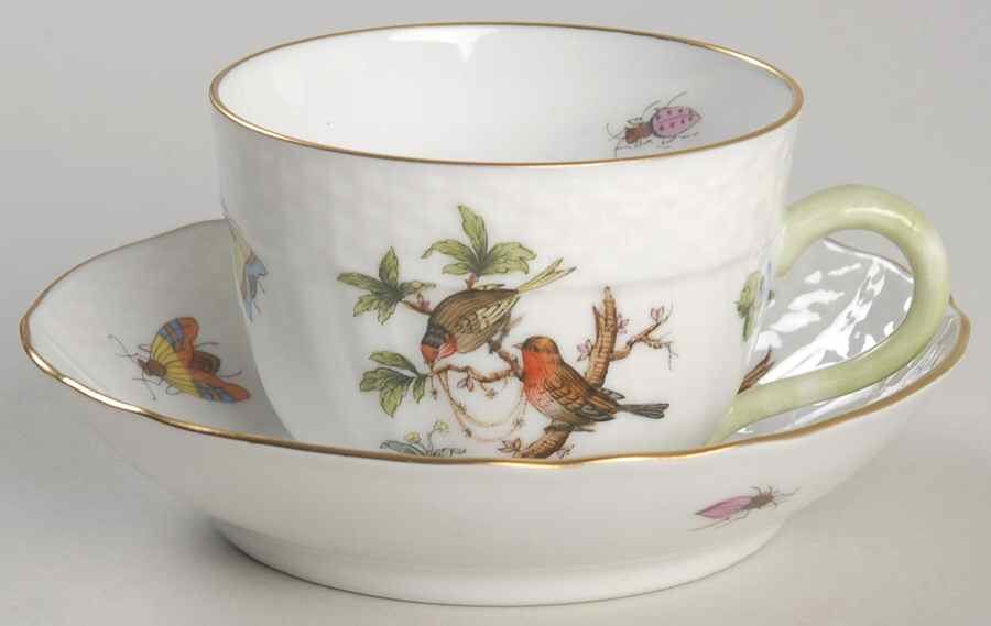 Rothschild Bird (RO) Flat Demitasse Cup & Saucer Set by Herend-1
