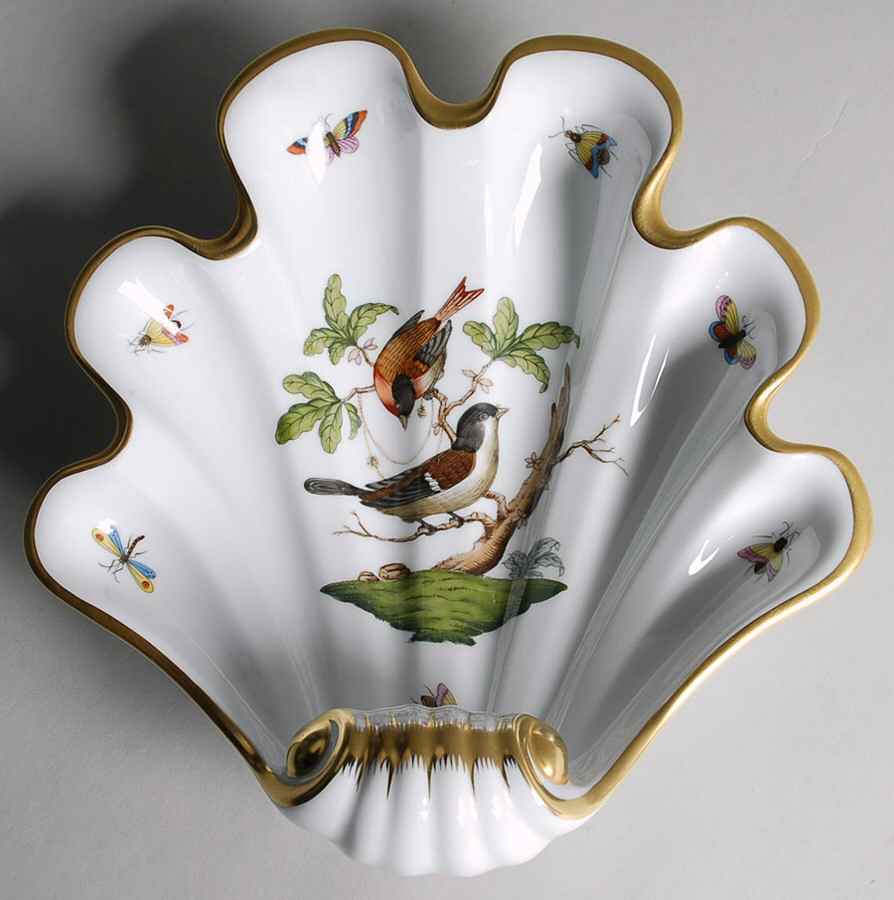 Rothschild Bird (RO) 8" Shell Shaped Dish by Herend-1