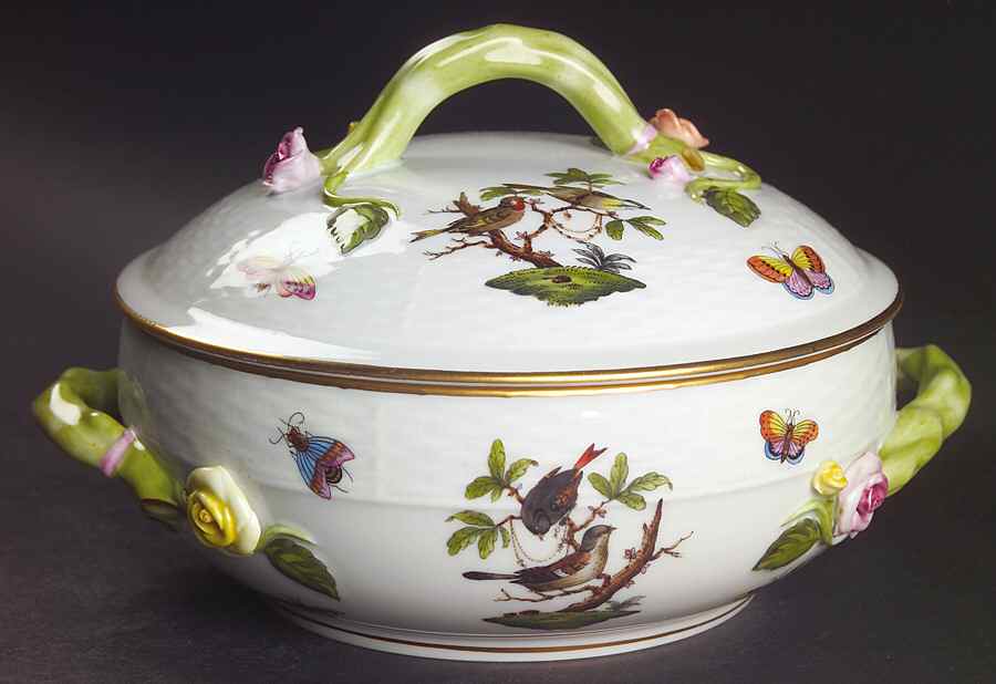 Rothschild Bird (RO) Bean Pot & Lid by Herend-1