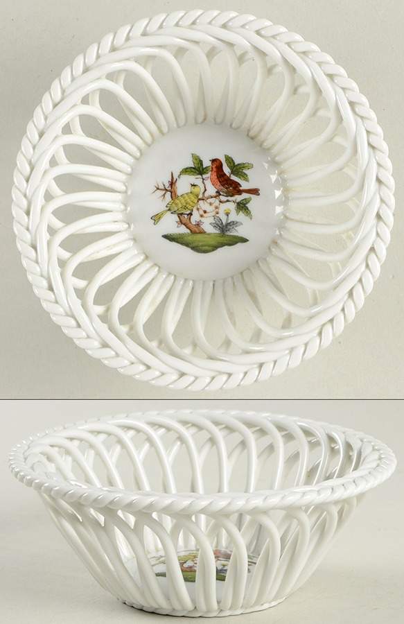 Rothschild Bird (RO) 4" Round Open Waeve Basket by Herend-1