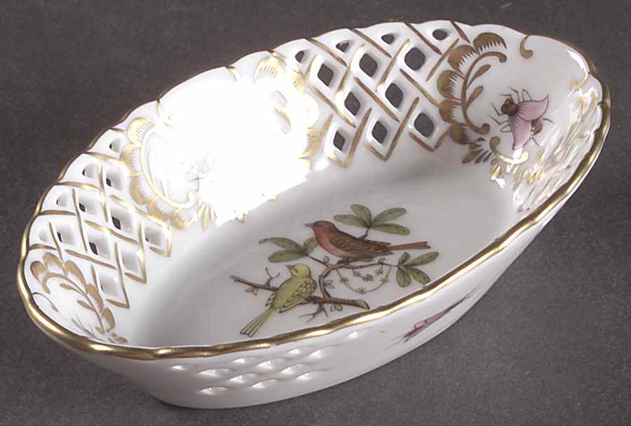 Rothschild Bird (RO) 4" Oval Open Weave Basket by Herend-1