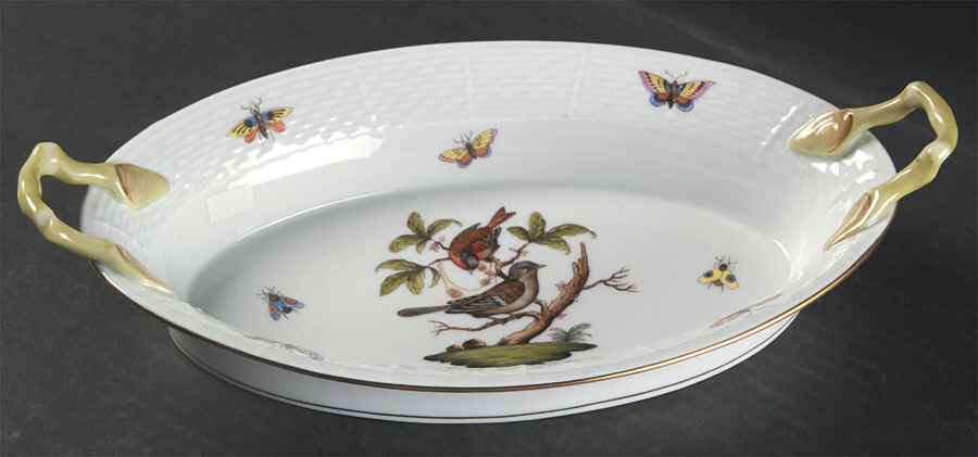 Rothschild Bird (RO) Oval Handled Bread Dish by Herend-1