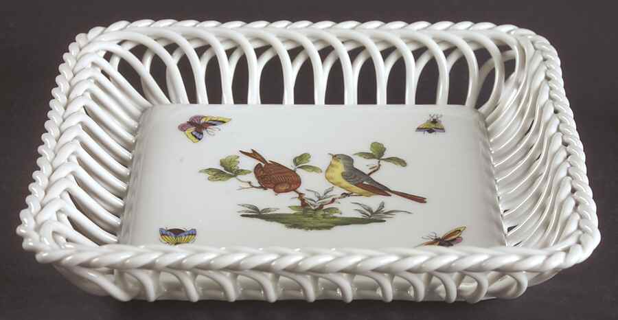 Rothschild Bird (RO) 7" Square Open Weave Basket by Herend-1