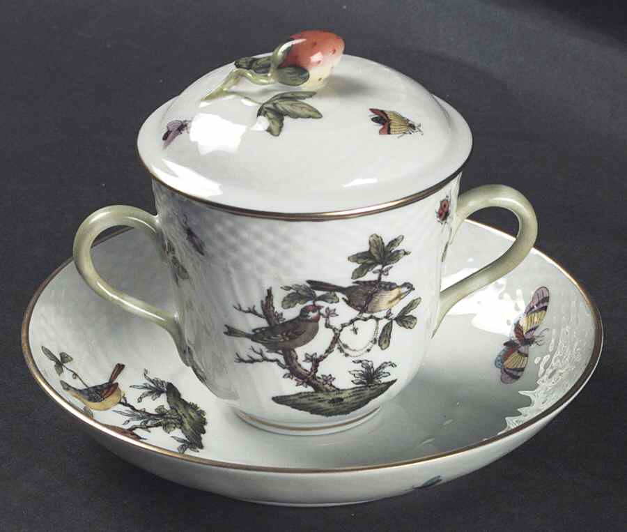 Rothschild Bird (RO) Bouillon Soup & Saucer W/Lid by Herend-1