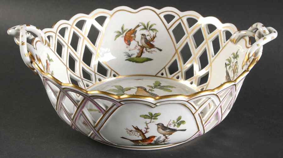 Rothschild Bird (RO) 10" Round Open Weave Basket by Herend-1