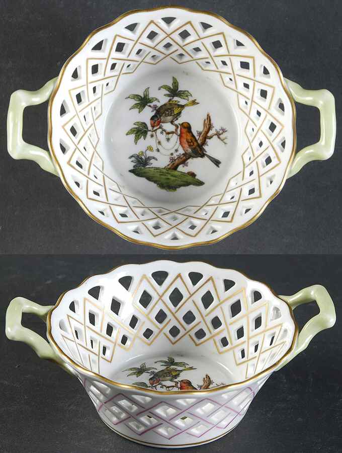 Rothschild Bird (RO) 5" Round Open Weave Basket with Handles by Herend-1