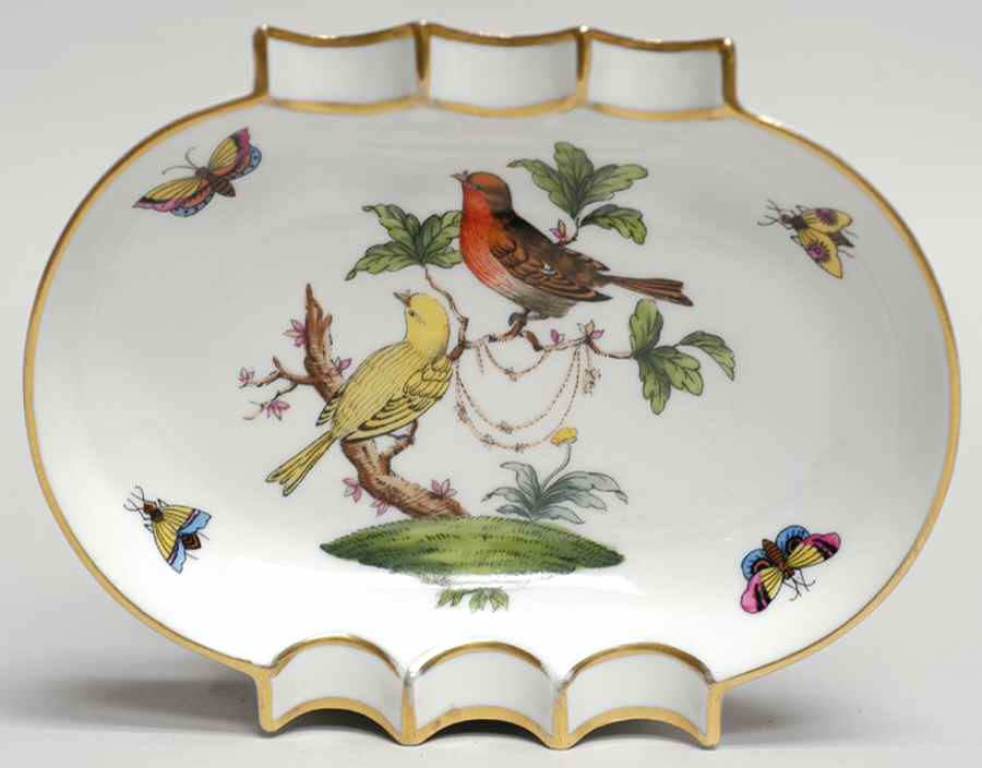 Rothschild Bird (RO) 5" Oval Ashtray with 6 Slot by Herend-1