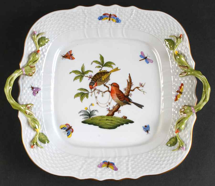 Rothschild Bird (RO) 11" Square Handled Cake Plate by Herend-1