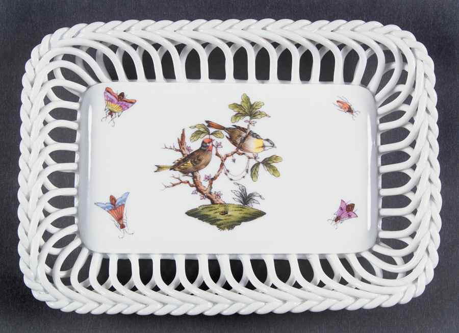 Rothschild Bird (RO) 6" Rectangular Open Weave Basket by Herend-1