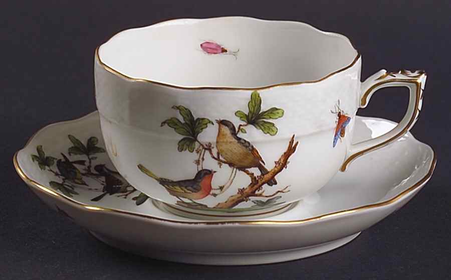 Rothschild Bird (RO) Flat Cup & Saucer Set by Herend-1