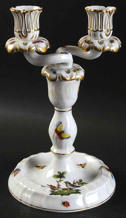 Rothschild Bird (RO) 9" Double Light Candlestick by Herend-1
