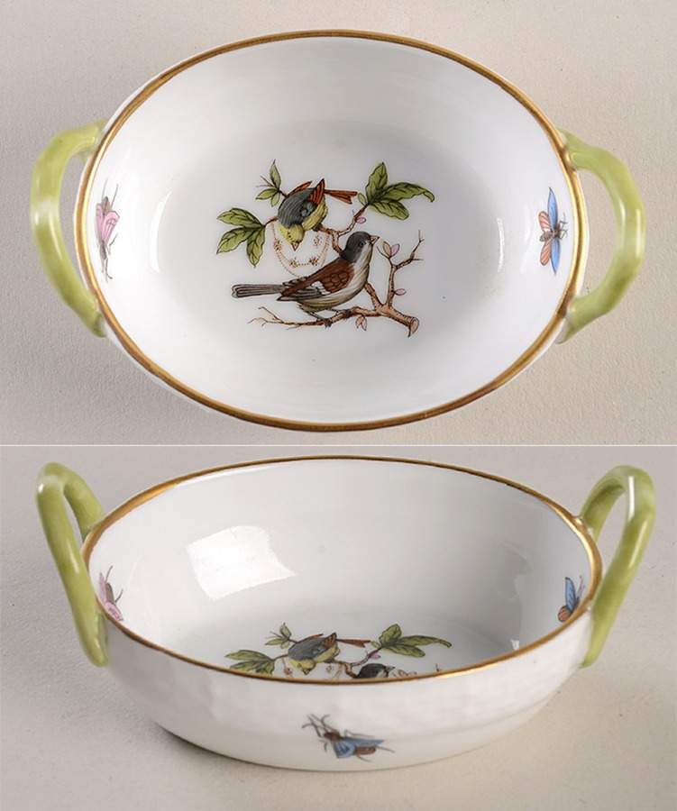 Rothschild Bird (RO) 2" Small Oval Handled Basket by Herend-1