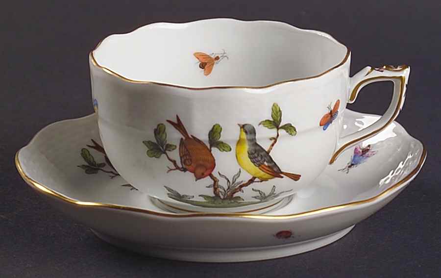 Rothschild Bird (RO) Flat Cup & Saucer Set by Herend-1