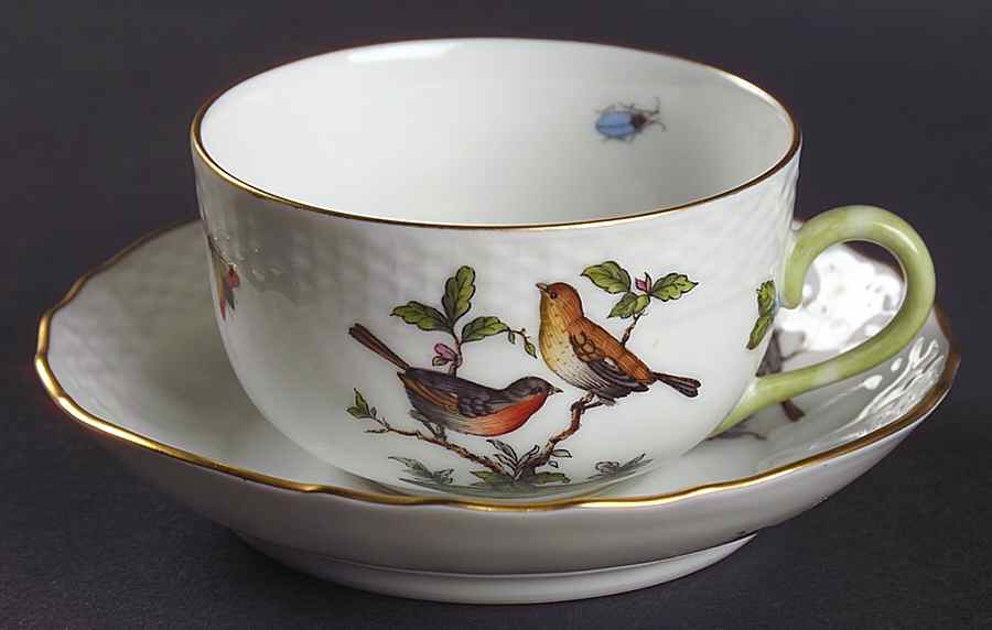 Rothschild Bird (RO) Flat Cup & Saucer Set by Herend-1