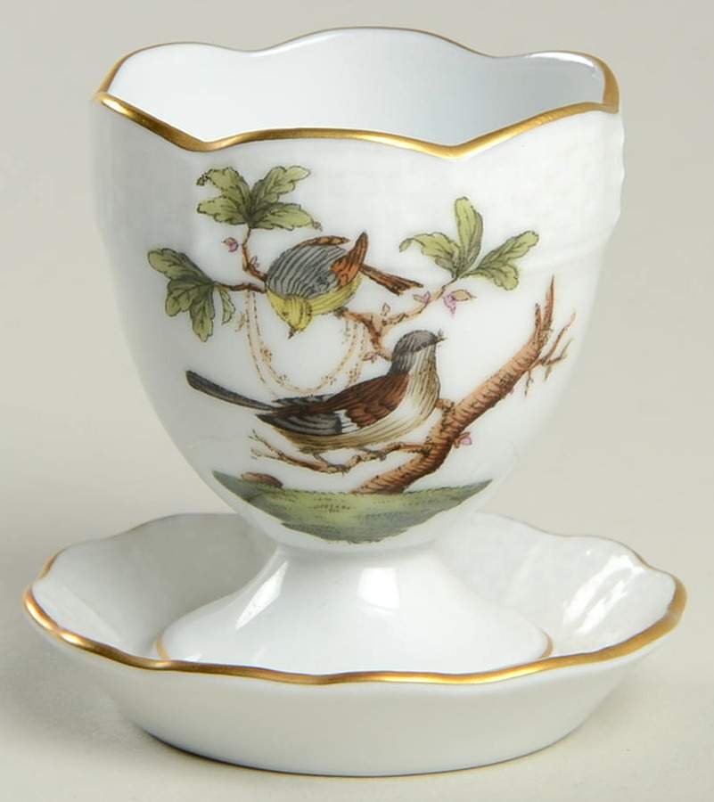 Rothschild Bird (RO) Egg Cup with Attached Underplate by Herend-1