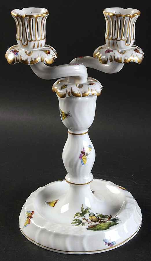 Rothschild Bird (RO) 9" Double Light Candlestick by Herend-1