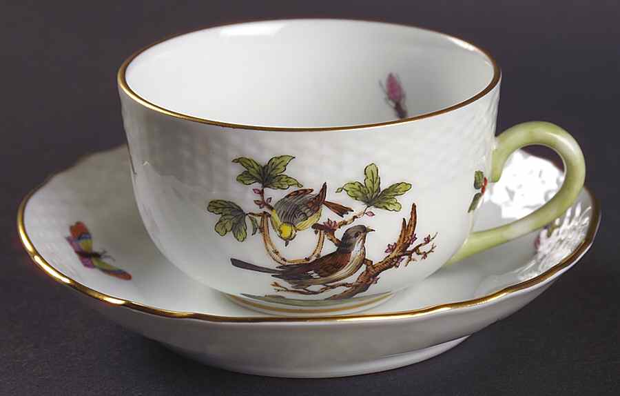 Rothschild Bird (RO) Flat Cup & Saucer Set by Herend-1