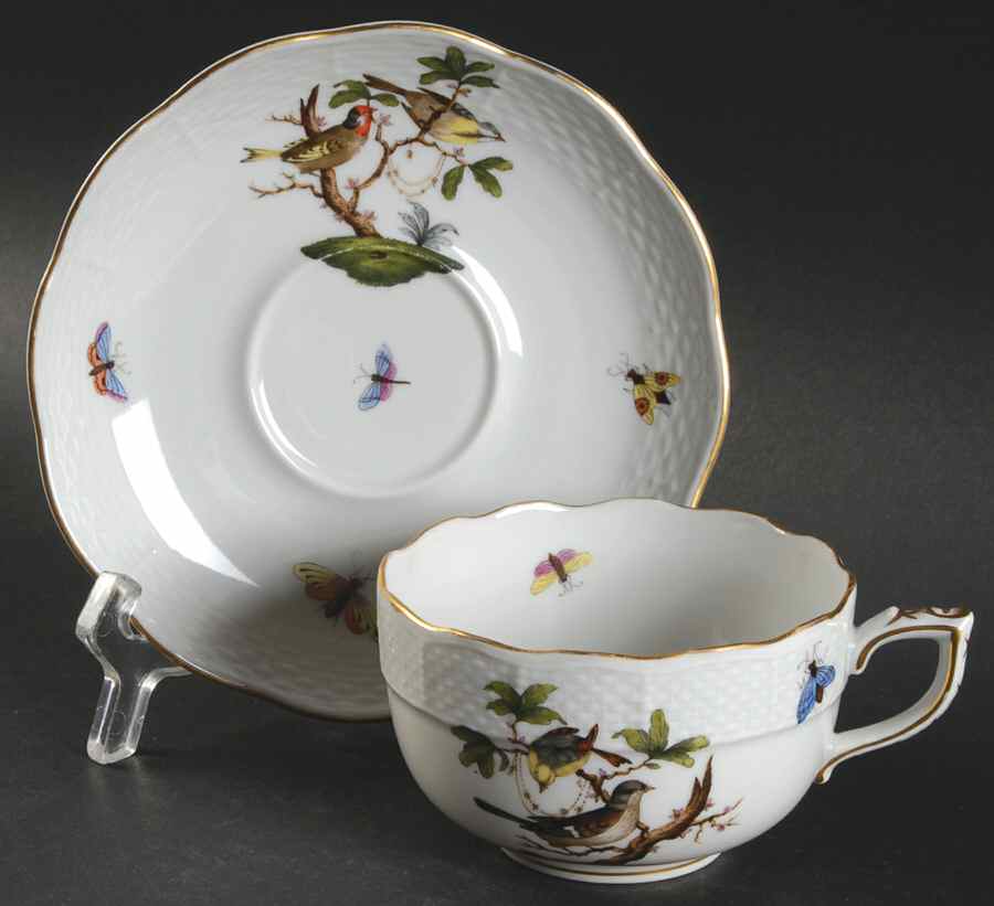 Rothschild Bird (RO) Flat Cup & Saucer Set by Herend-1