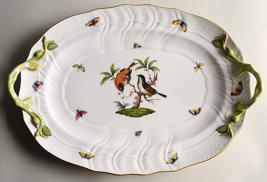 Rothschild Bird (RO) 15" Oval Handled Platter by Herend-1