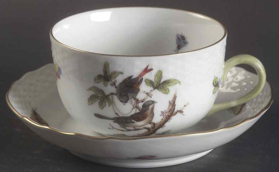 Rothschild Bird (RO) Flat Cup & Saucer Set by Herend-1