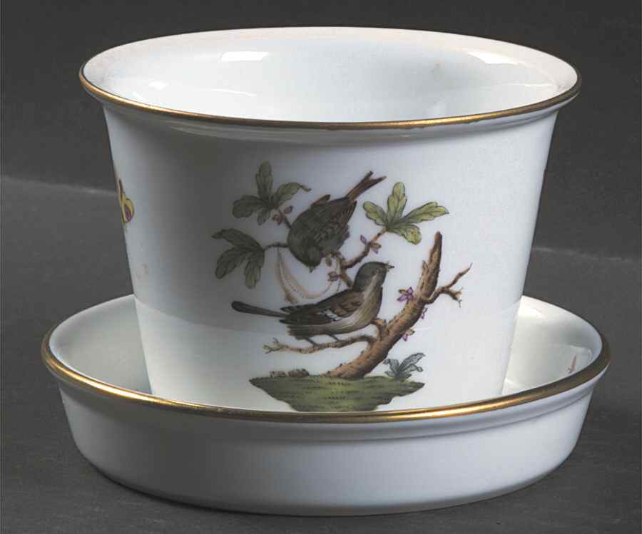 Rothschild Bird (RO) 2" Flower Pot & Underplate by Herend-1