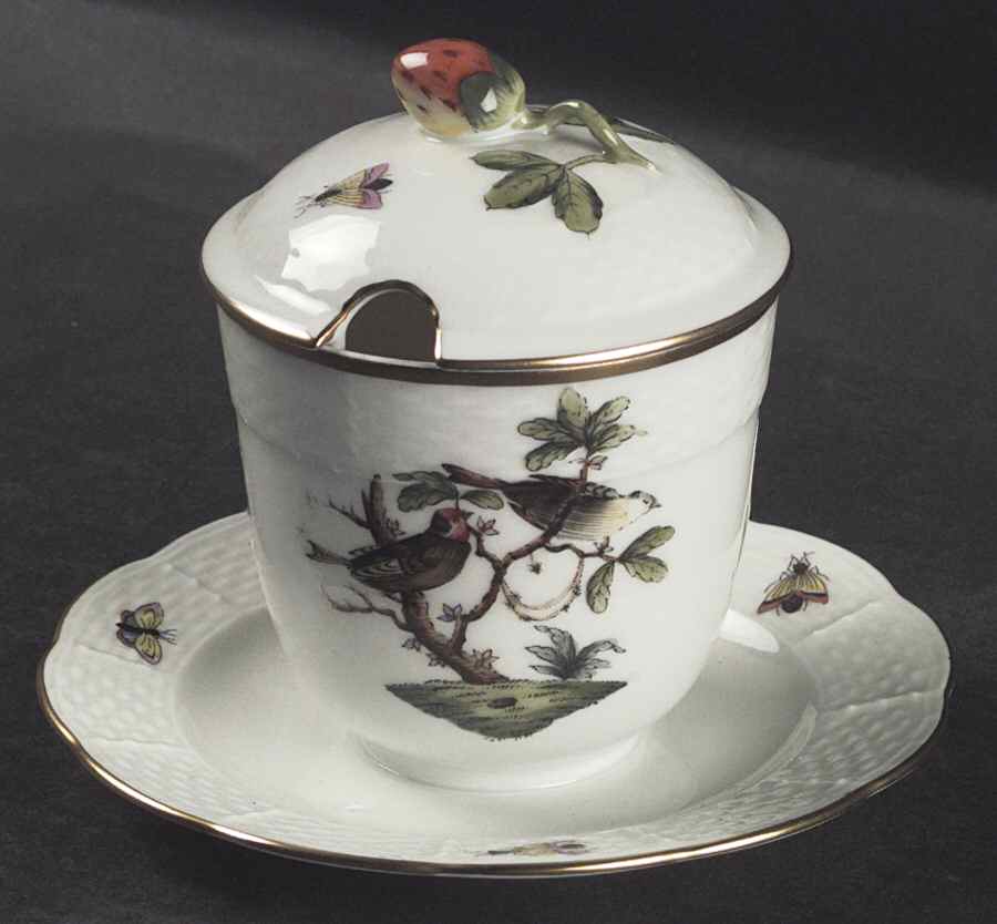 Rothschild Bird (RO) Jam/Jelly & Lid w/Attached Underplate by Herend-1