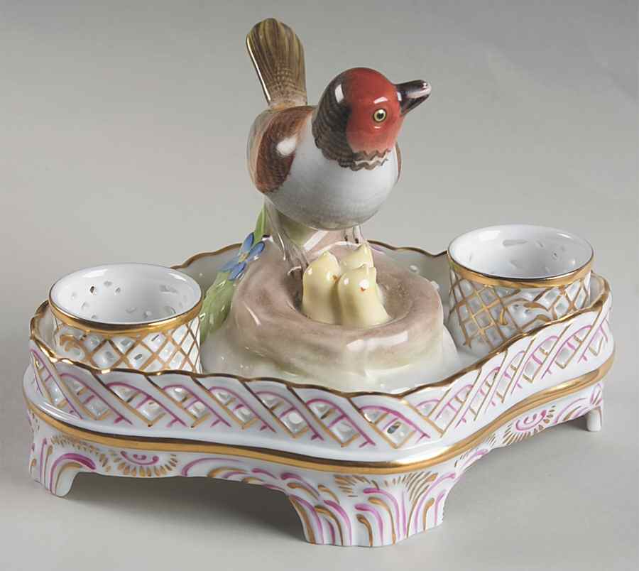 Rothschild Bird (RO) Double Ink Stand w/o Lids & Inserts by Herend-1