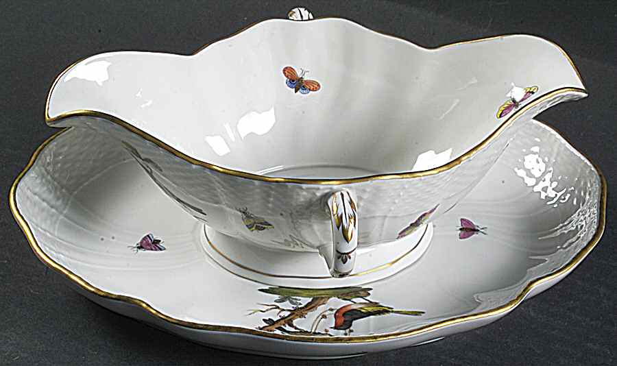 Rothschild Bird (RO) Gravy Boat & Underplate by Herend-1