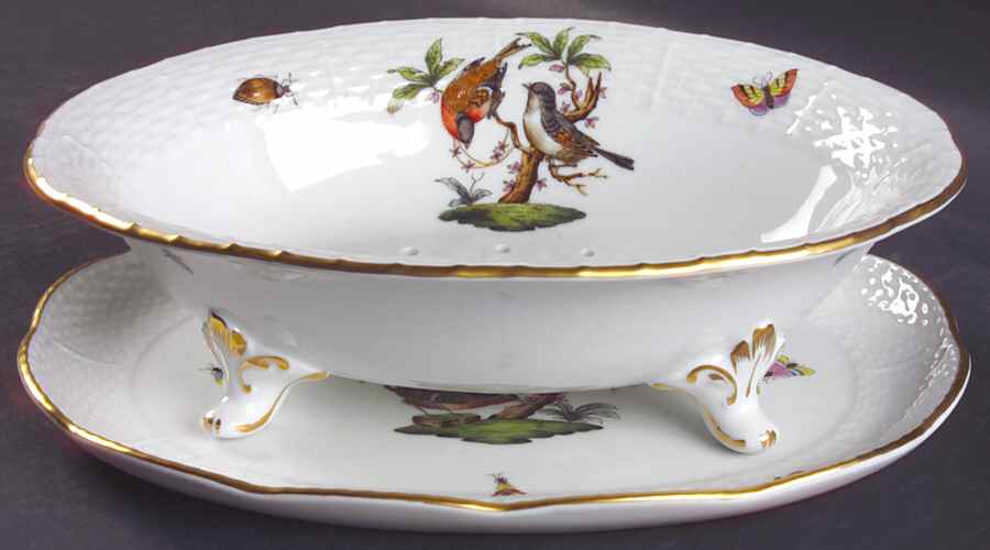 Rothschild Bird (RO) Oval Fruit Basket & Stand by Herend-1