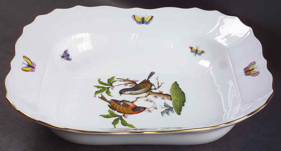 Rothschild Bird (RO) 10" Large Square Fruit Bowl by Herend-1